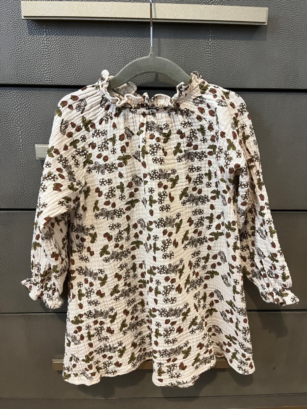 Girls' Cream Floral Long Sleeve Dress